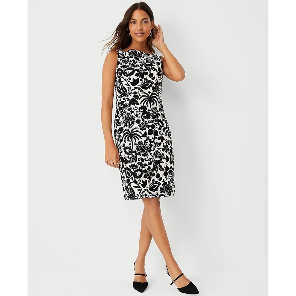 NWT Womens Size 8 Ann Taylor Black Ivory White Sleeveless Floral Sheath Dress